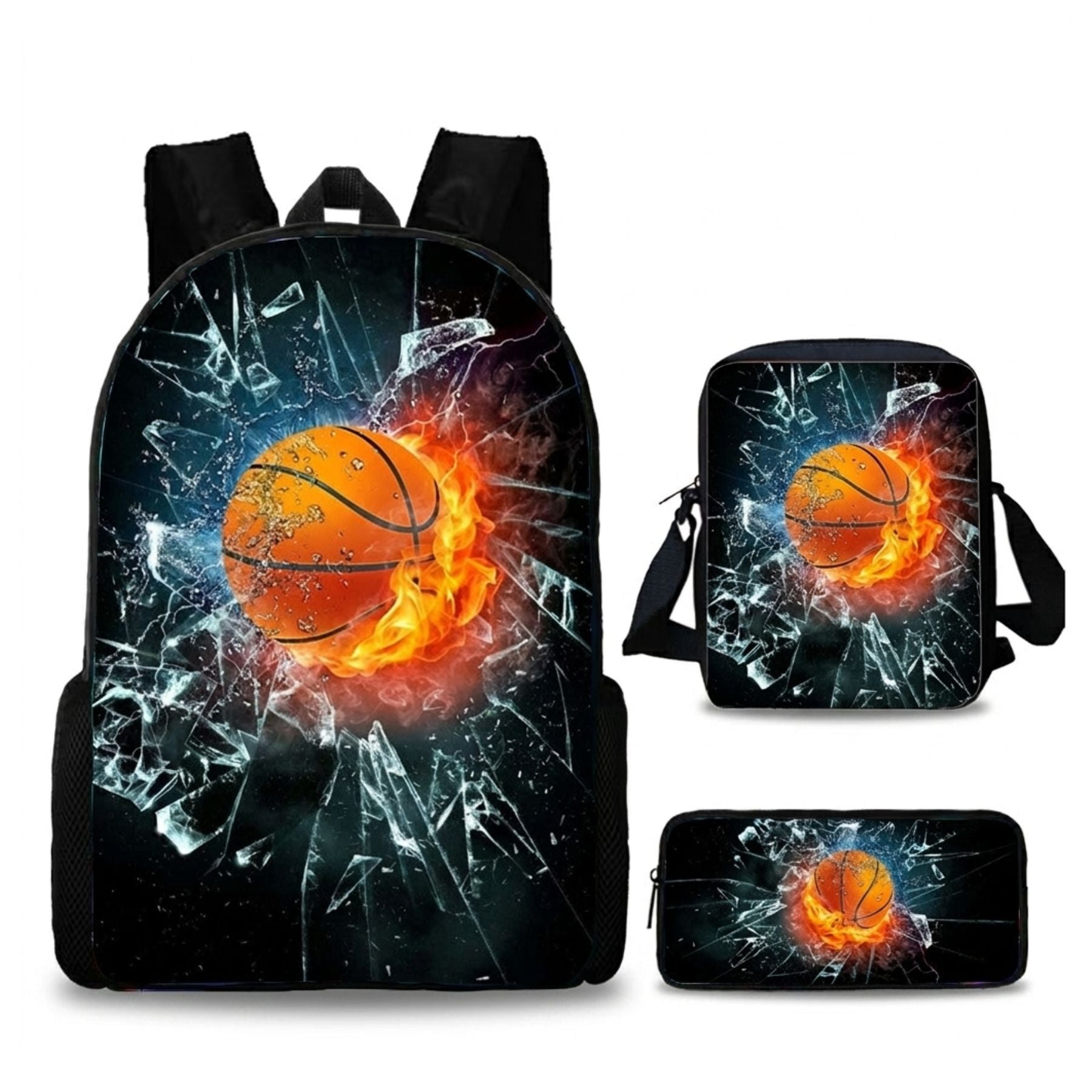 Sac scolaire basketball | Kit 3 pièces (Sac à Dos + Bandoulière + Trousse)| Tissu Oxford résistant