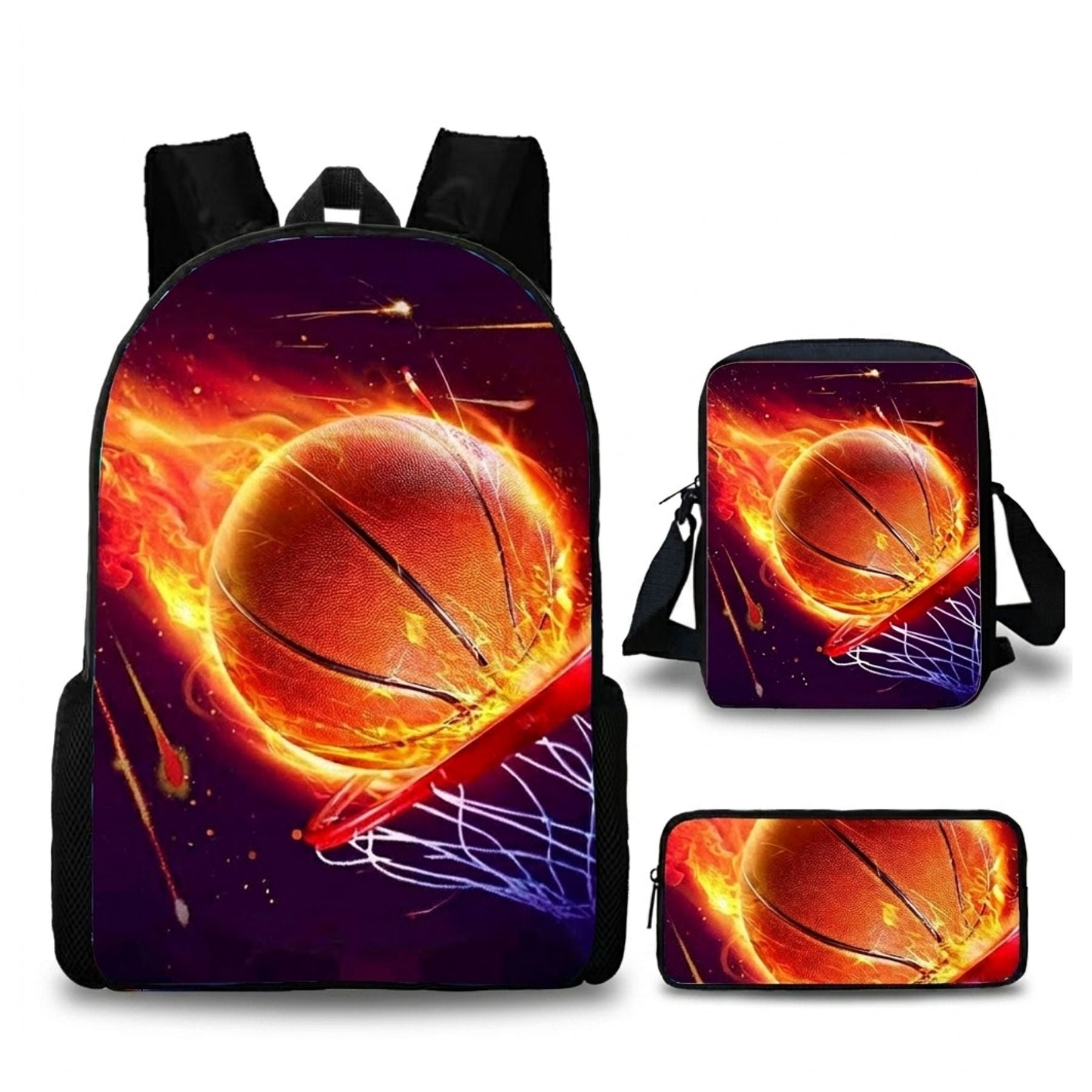Sac scolaire basketball | Kit 3 pièces (Sac à Dos + Bandoulière + Trousse)| Tissu Oxford résistant