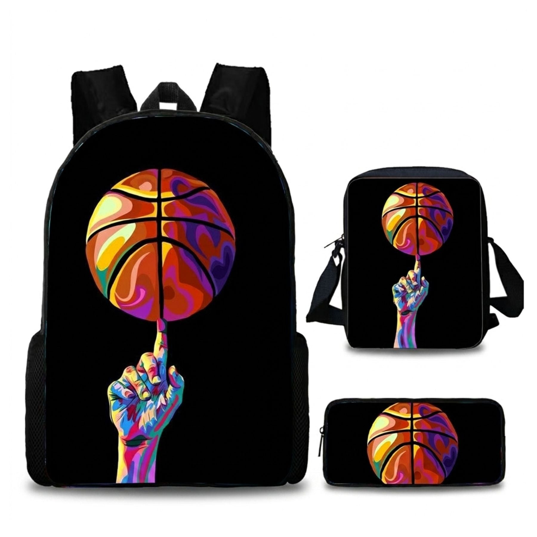 Sac scolaire basketball | Kit 3 pièces (Sac à Dos + Bandoulière + Trousse)| Tissu Oxford résistant
