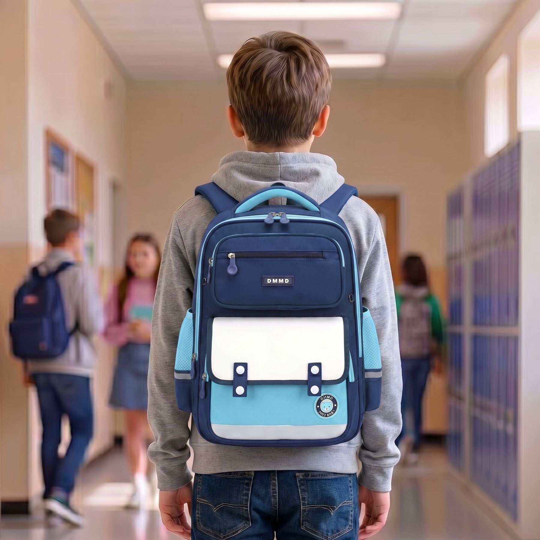 Sac scolaire bleu roi et bleu ciel grand format | Dos respirant renforcé | Tissu Oxford résistant | Grande capacité