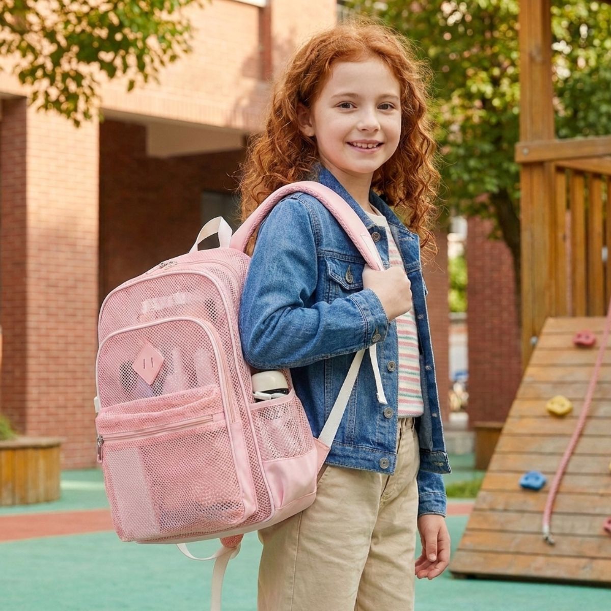 Sac scolaire filet unisexe | Multiples compartiments | Polyester léger