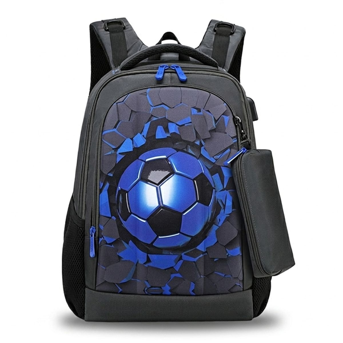 Sac scolaire football pour garçon | Trousse assortie | Tissu Oxford résistant | Bretelles renforcées