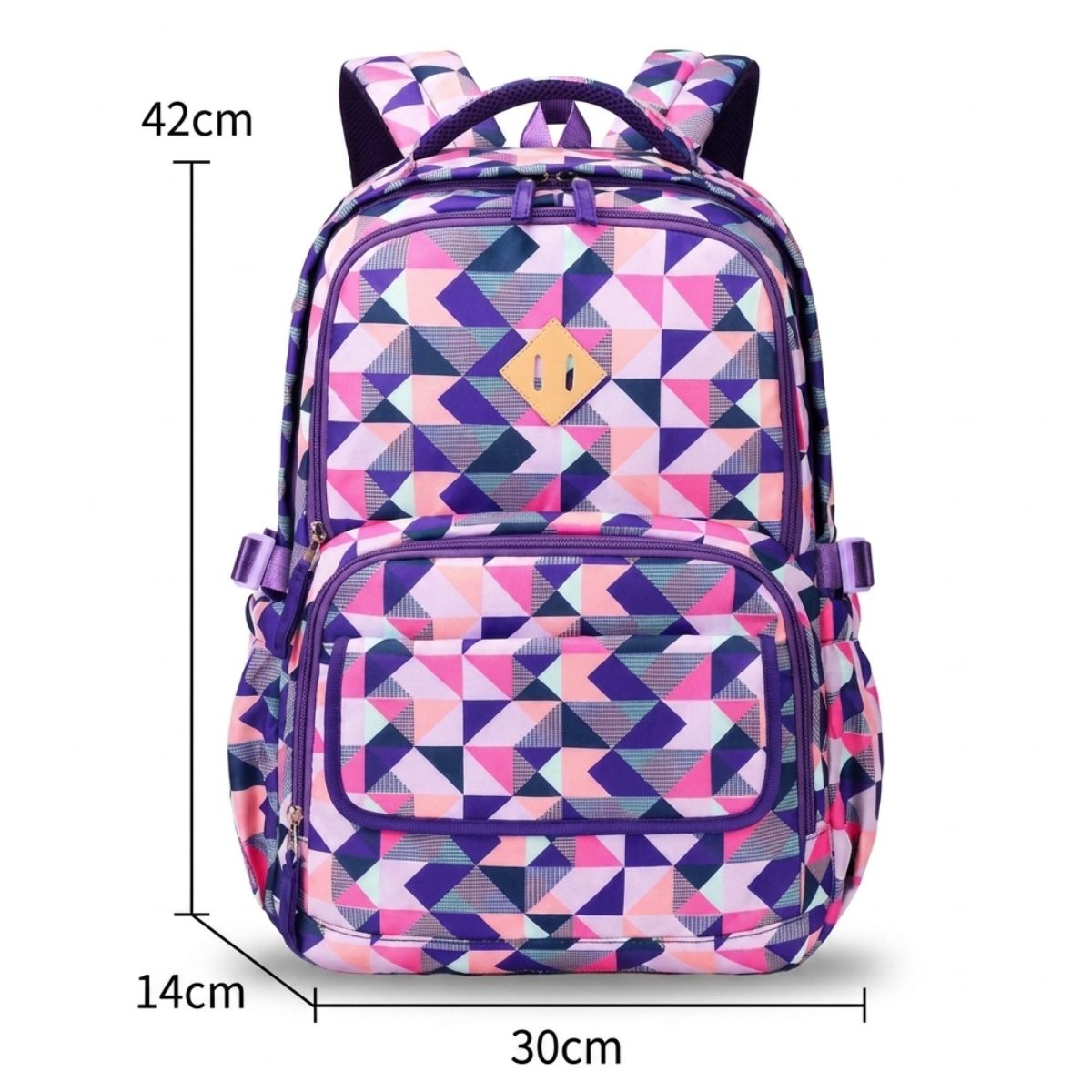 Sac scolaire géométrie multicolore | Trousse assortie incluse | Oxford imperméable | Grande capacité