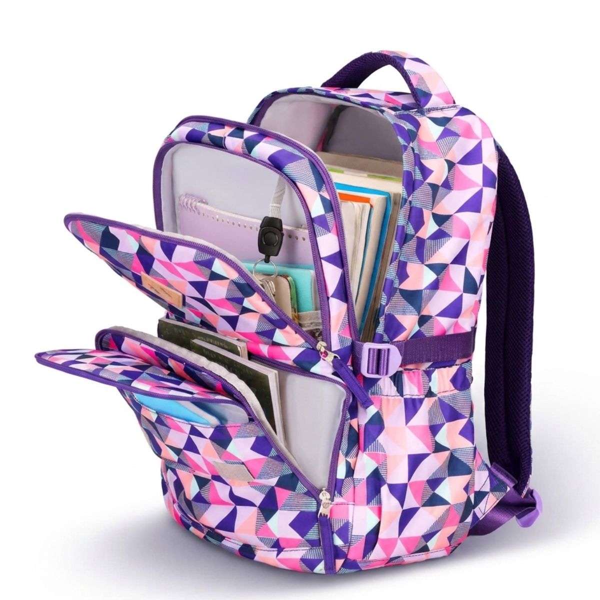 Sac scolaire géométrie multicolore | Trousse assortie incluse | Oxford imperméable | Grande capacité