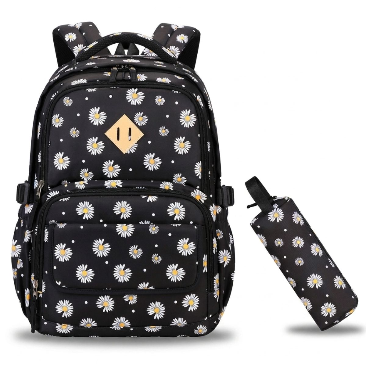 Sac scolaire marguerites pour fille | Trousse assortie | Tissu Oxford résistant | Idéal pour l’école