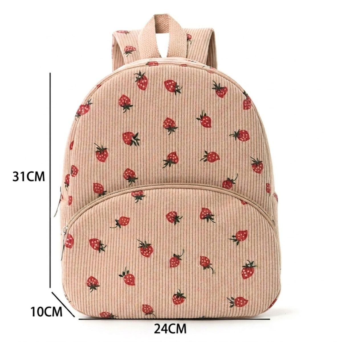 Sac scolaire motif fraises | Compartiment zippé | Velours anti-usure