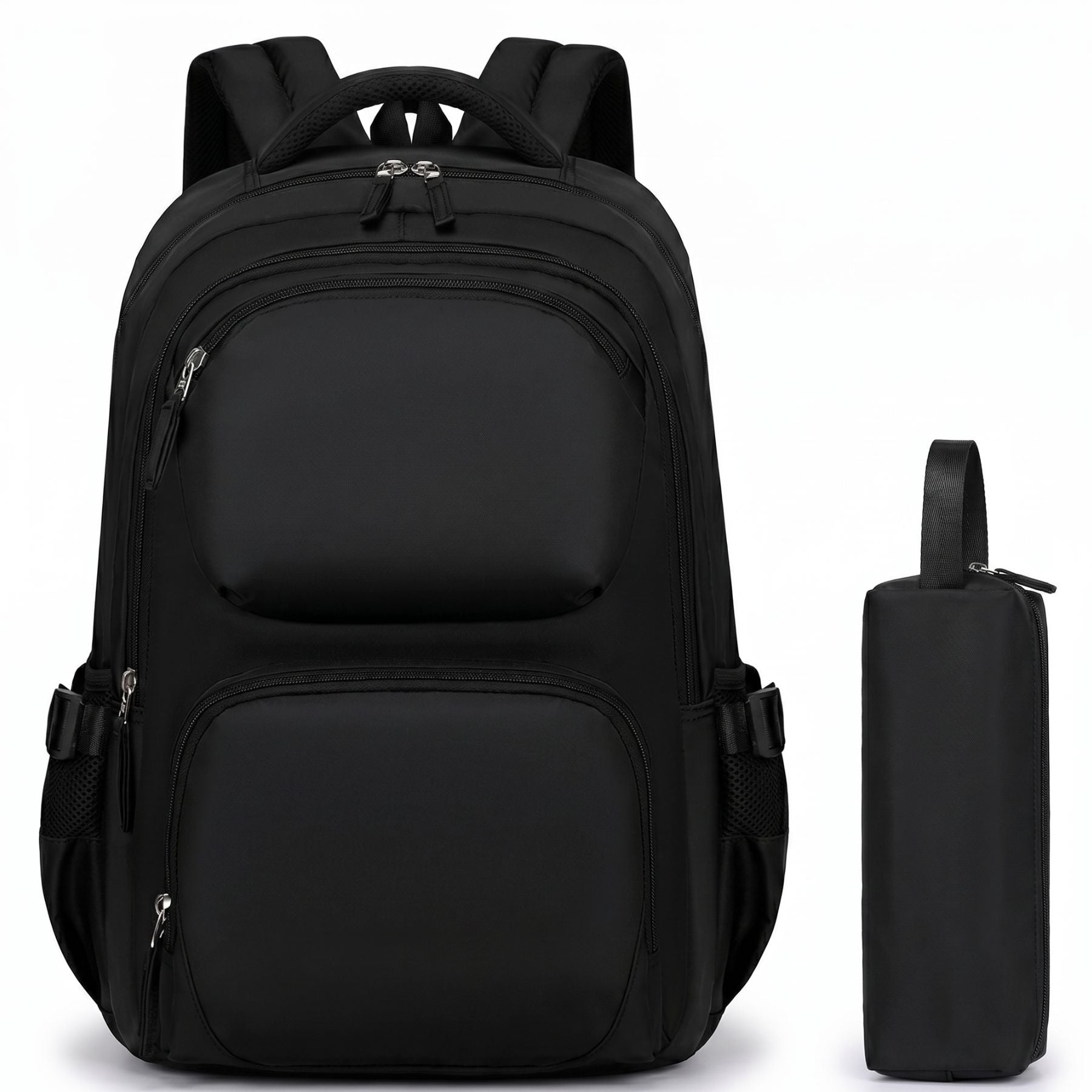 Minimalist Black School Backpack Set | Matching Pencil Case | Waterproof Oxford Fabric
