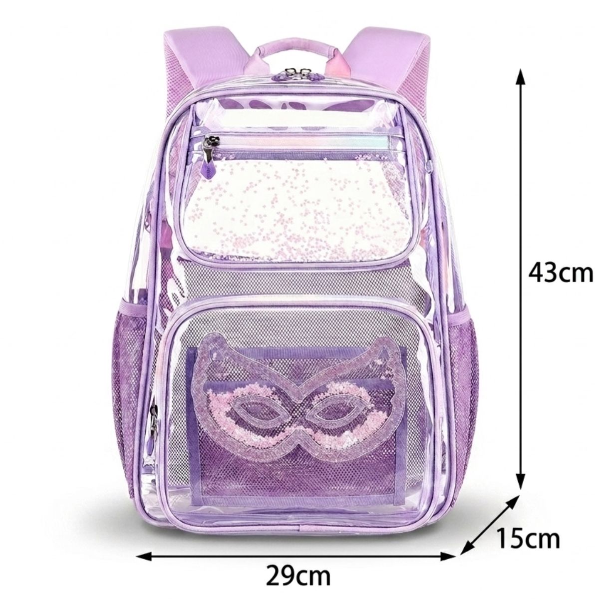 Sac scolaire transparent violet | Design pailleté | TPU waterproof | Rangement pratique