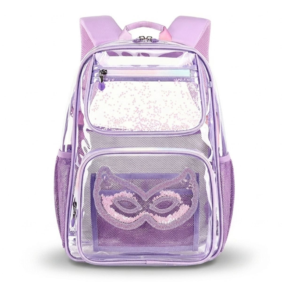 Sac scolaire transparent violet | Design pailleté | TPU waterproof | Rangement pratique