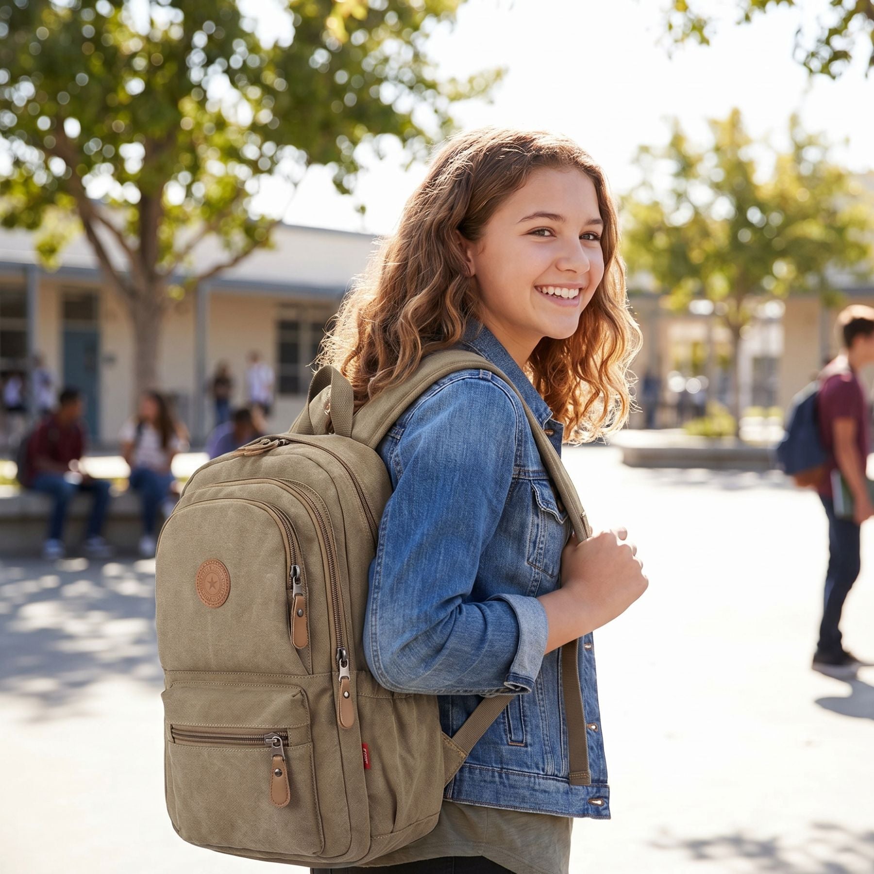 Sac scolaire vintage unisexe | Compartiments multiples | Tissu canvas épais