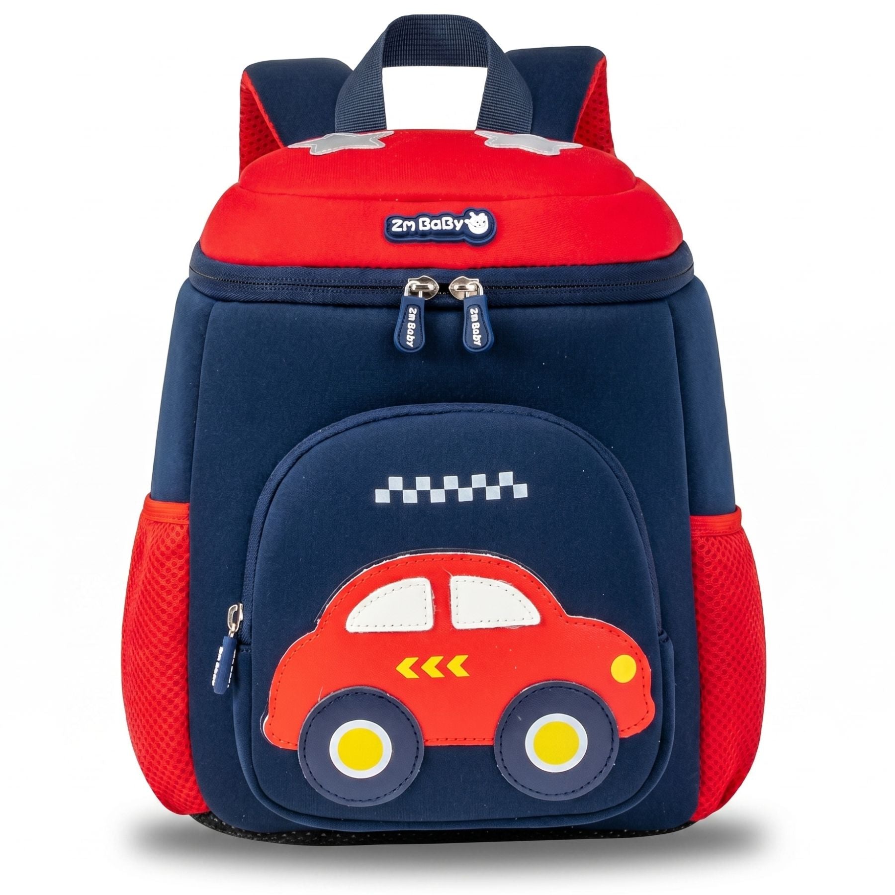 Sac scolaire voiture rouge et bleu | Bretelles rembourrées | Tissu néoprène respirant | Idéal maternelle