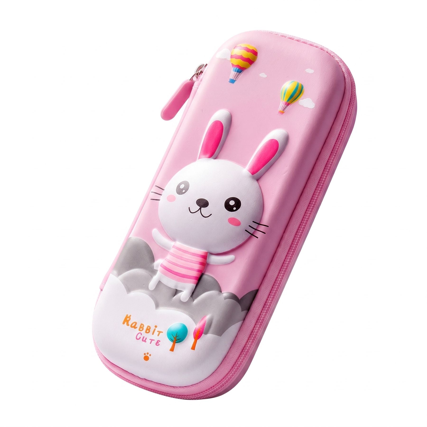 Trousse Kawaii Fille | Coque Rigide EVA | Motif Lapin 3D Relief | 3 Compartiments
