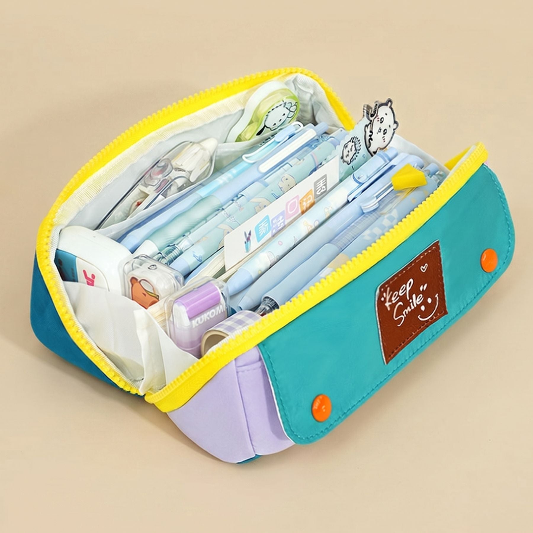 Trousse Scolaire Color Block | Grande Capacité Ouverture Large | Multi-Compartiments | Design Fluo
