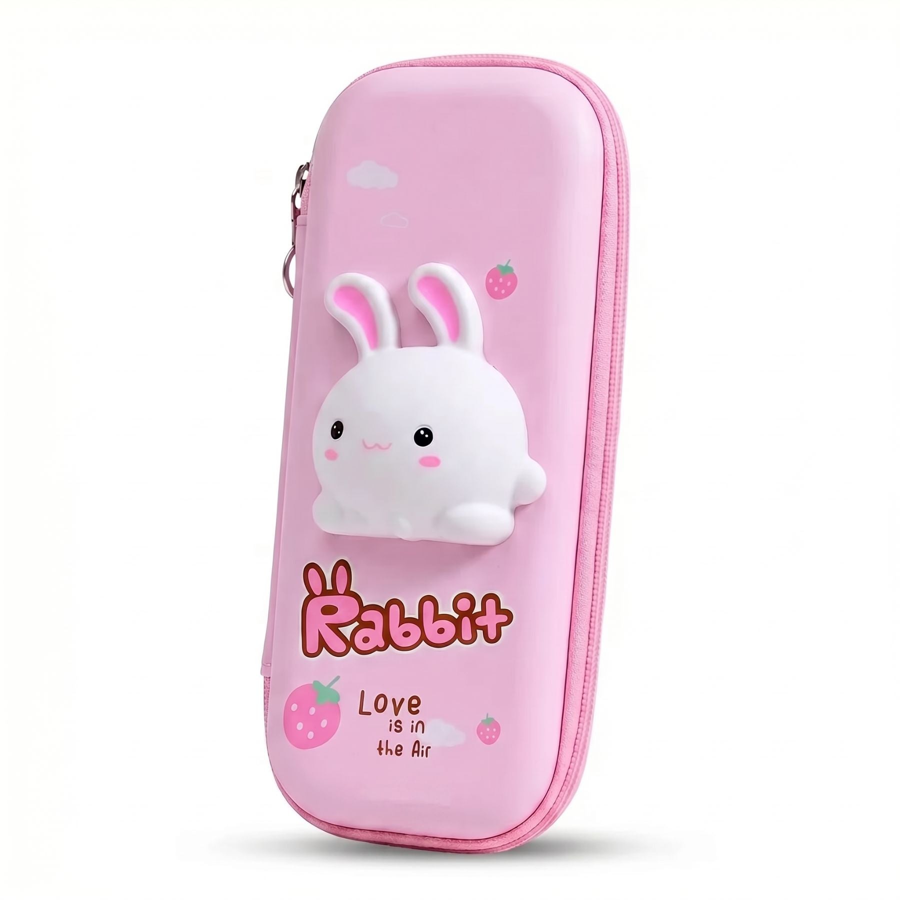 Trousse Scolaire Fille Lapin 3D | Coque EVA Rigide | Grande Capacité | Figurine Anti-Stress en Relief