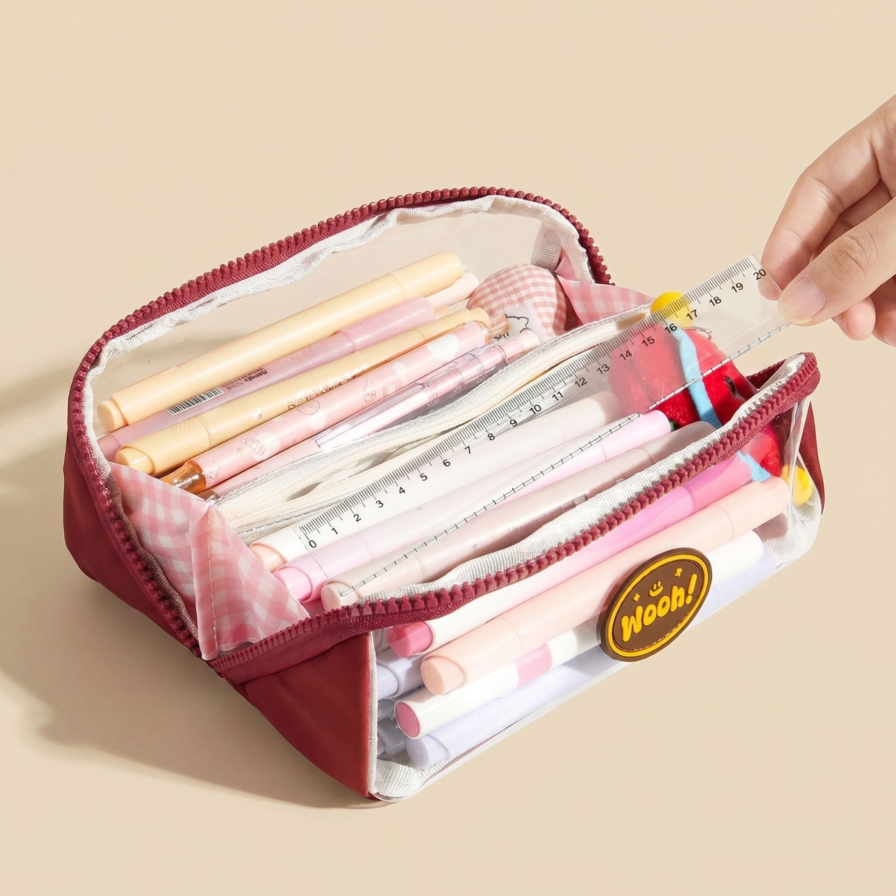 Kawaii Clear Pencil Case | Double Compartment | Large Capacity | Gingham Design