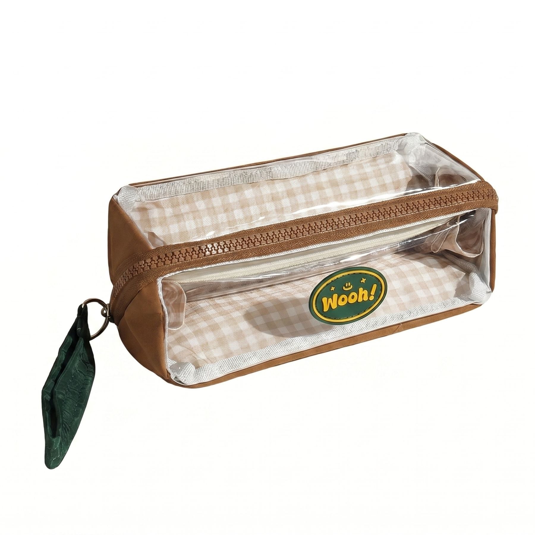 Kawaii Clear Pencil Case | Double Compartment | Large Capacity | Gingham Design