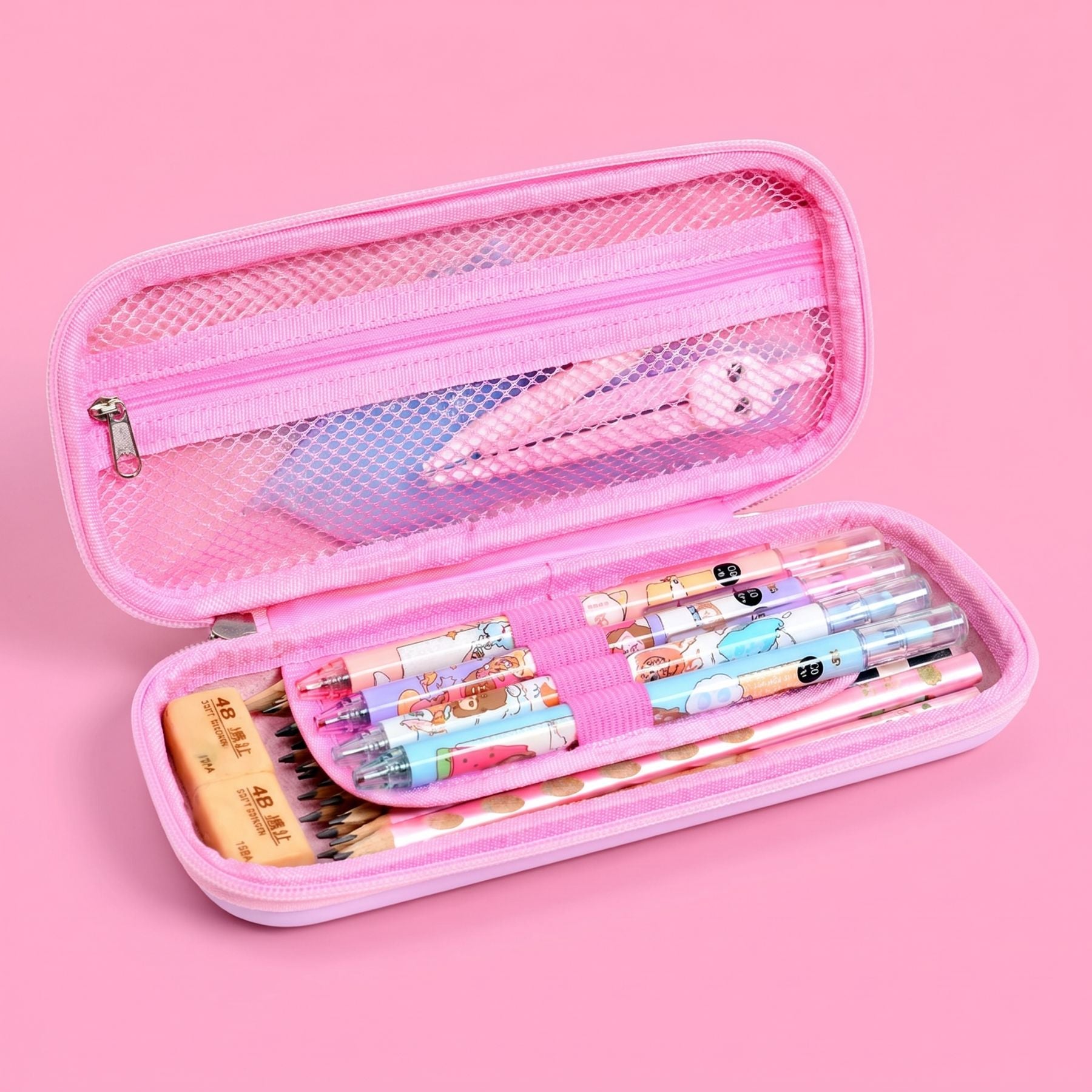 Trousse Scolaire Fille Lapin 3D | Coque EVA Rigide | Grande Capacité | Figurine Anti-Stress en Relief