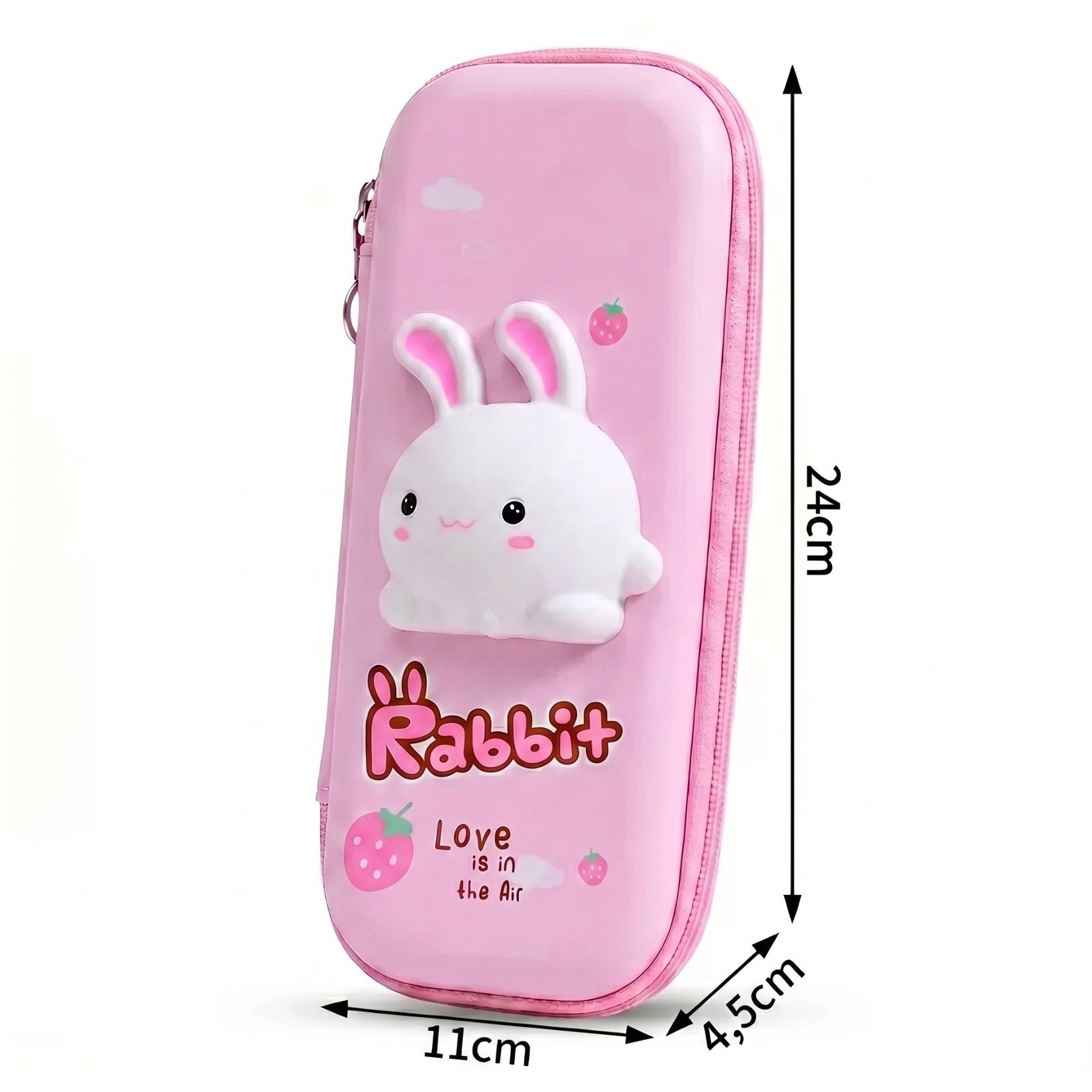 Trousse Scolaire Fille Lapin 3D | Coque EVA Rigide | Grande Capacité | Figurine Anti-Stress en Relief