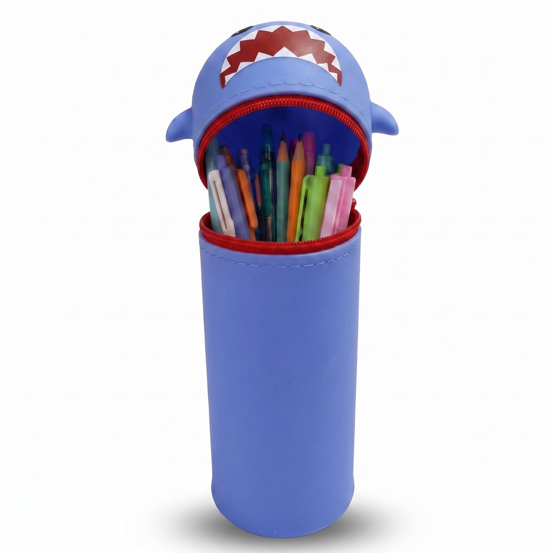 Trousse requin bleu en silicone | Motif cartoon | Grande capacité | Pratique et durable pour l’école