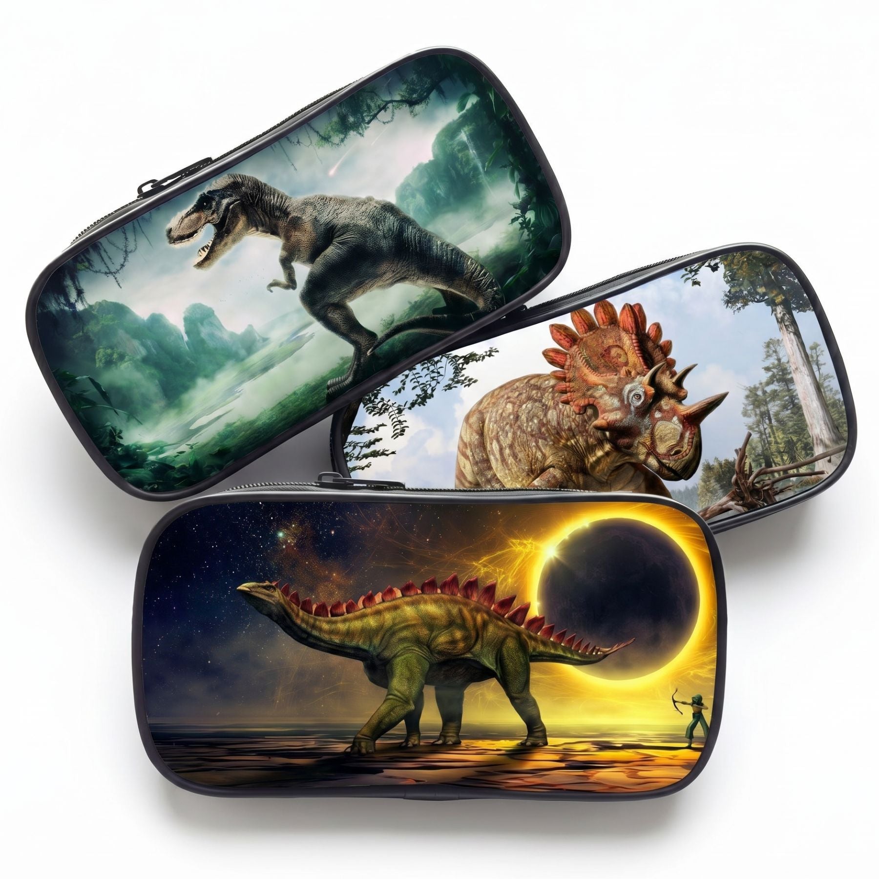 Trousse scolaire dinosaure | Motif animal 3D coloré | Matière polyester | Transport facile des fournitures