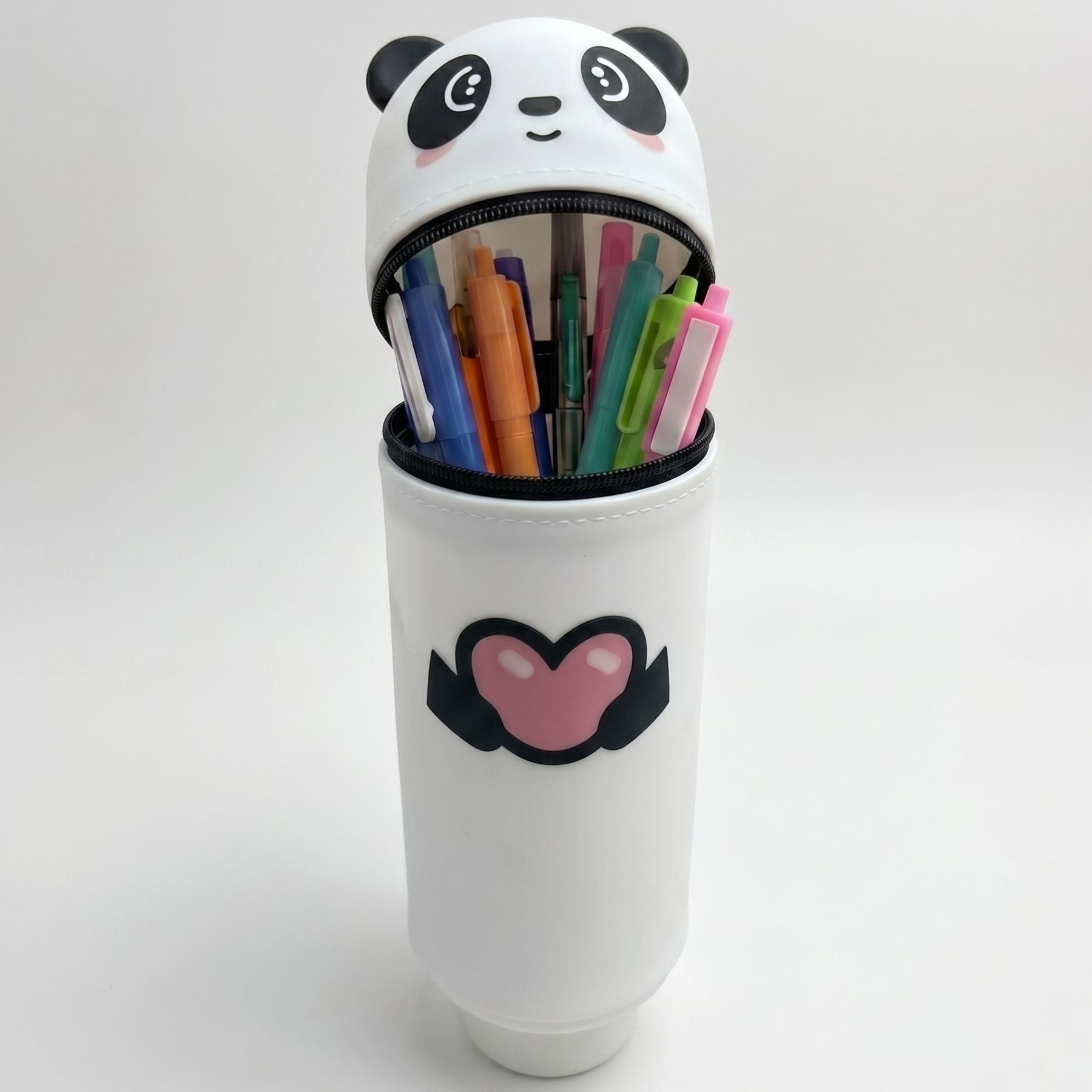 Trousse scolaire silicone panda | Motif cœur | Format tube rigide | Facile à transporter et à nettoyer