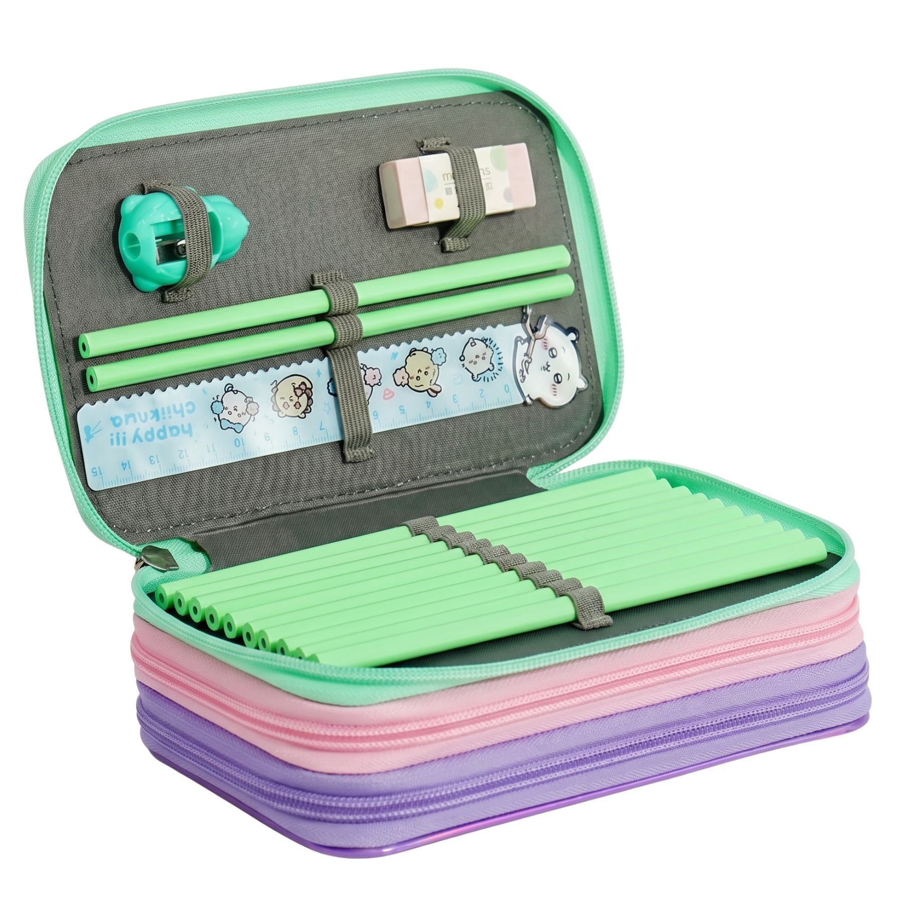 Trousse à Crayons Fille Sirène Rose | 3 Compartiments Zippés | Effet Holographique Rose | Grande Capacité