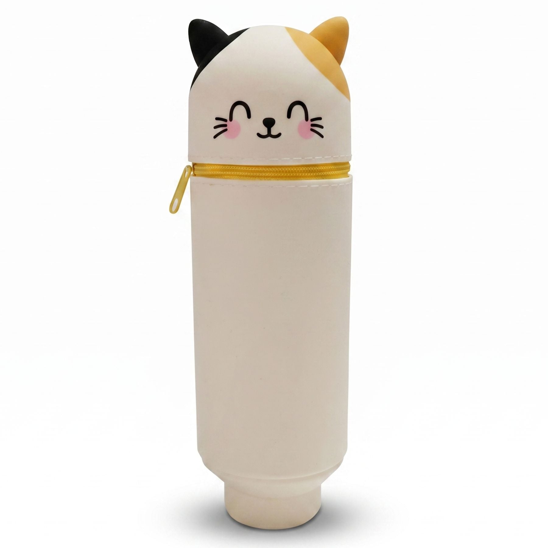 Trousse crayon chat blanc en silicone | Motif cartoon | Grande capacité | Protège les stylos facilement
