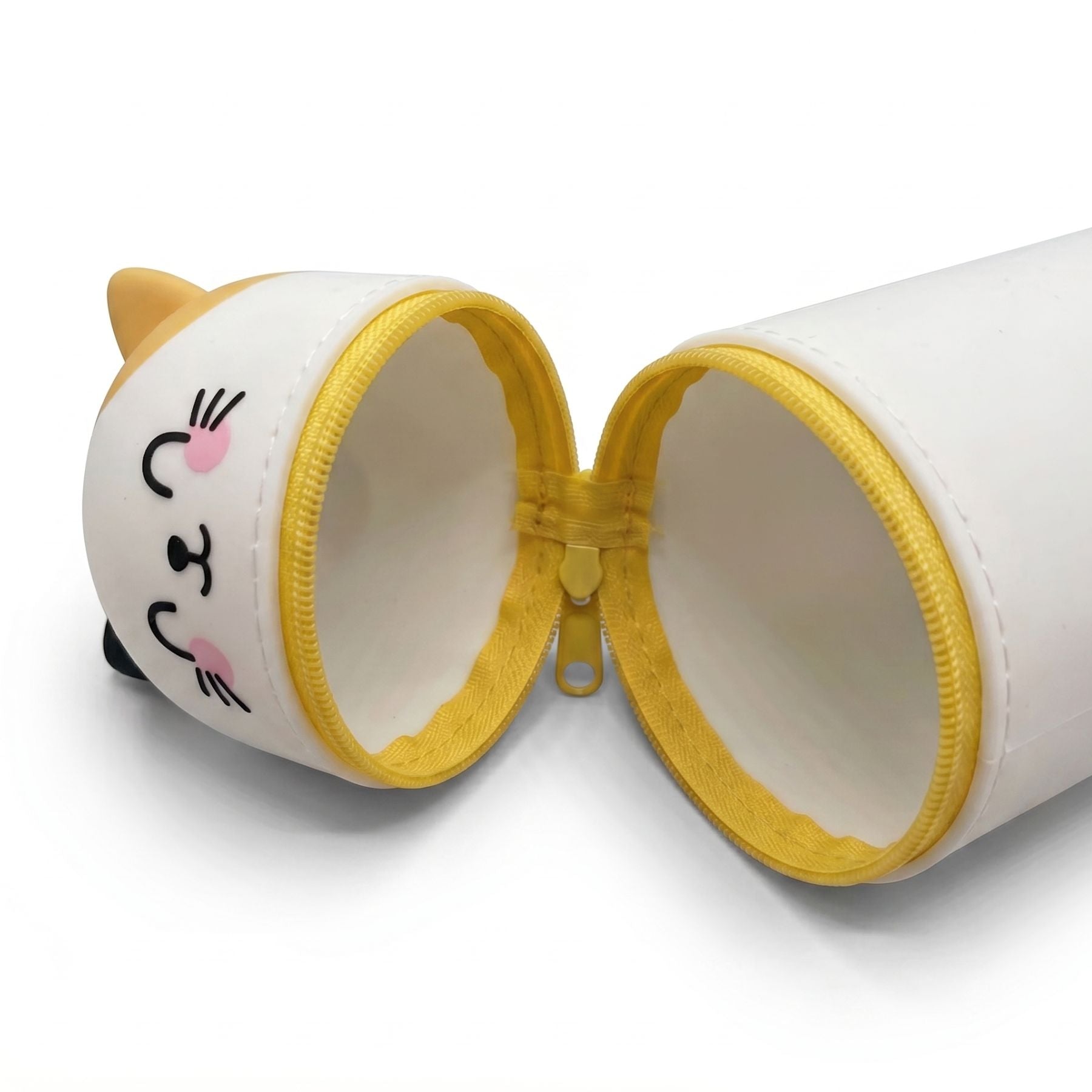 Trousse crayon chat blanc en silicone | Motif cartoon | Grande capacité | Protège les stylos facilement