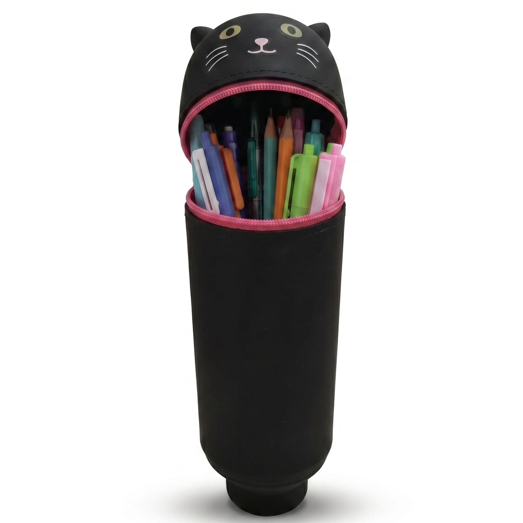 Trousse crayon chat noir en silicone | Motif cartoon | Grande capacité | Facile à transporter et à nettoyer