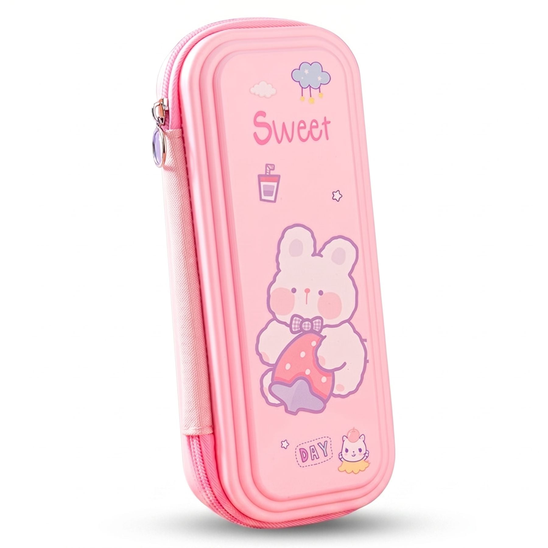 Trousse maternelle lapin rose | Boîtier rigide | Double compartiment | Protection optimale