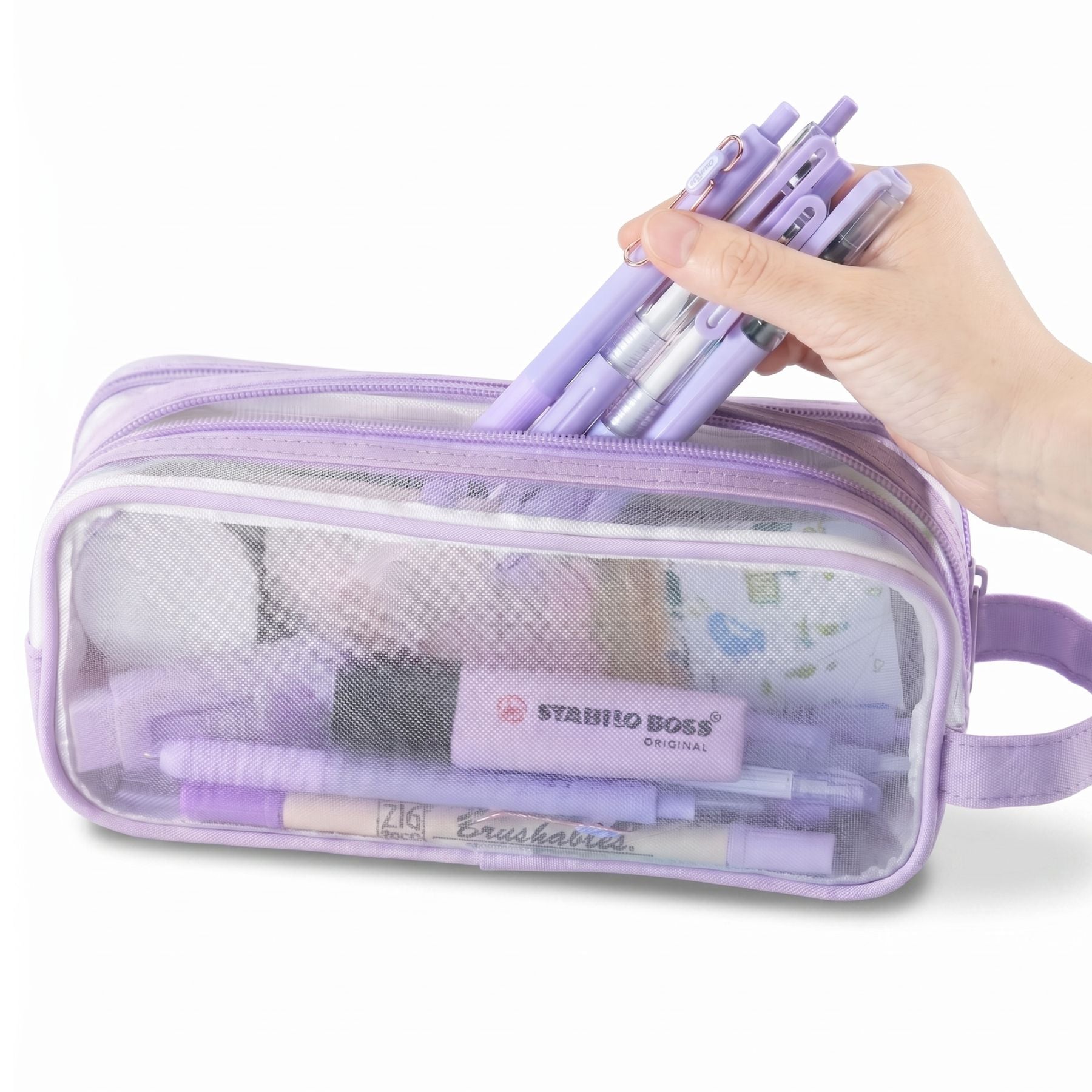 Transparent Mesh Pencil Case | Double Compartment | Wide Opening | Organised Storage