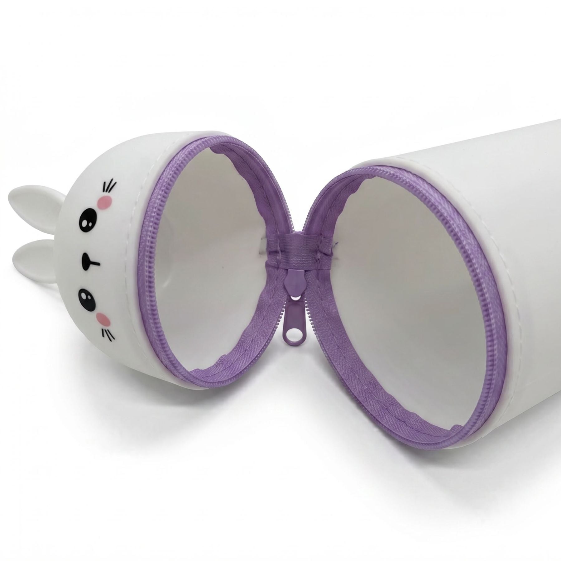 Trousse scolaire silicone lapin blanc | Motif mignon oreilles 3D | Format rigide zippé | Protège les stylos facilement