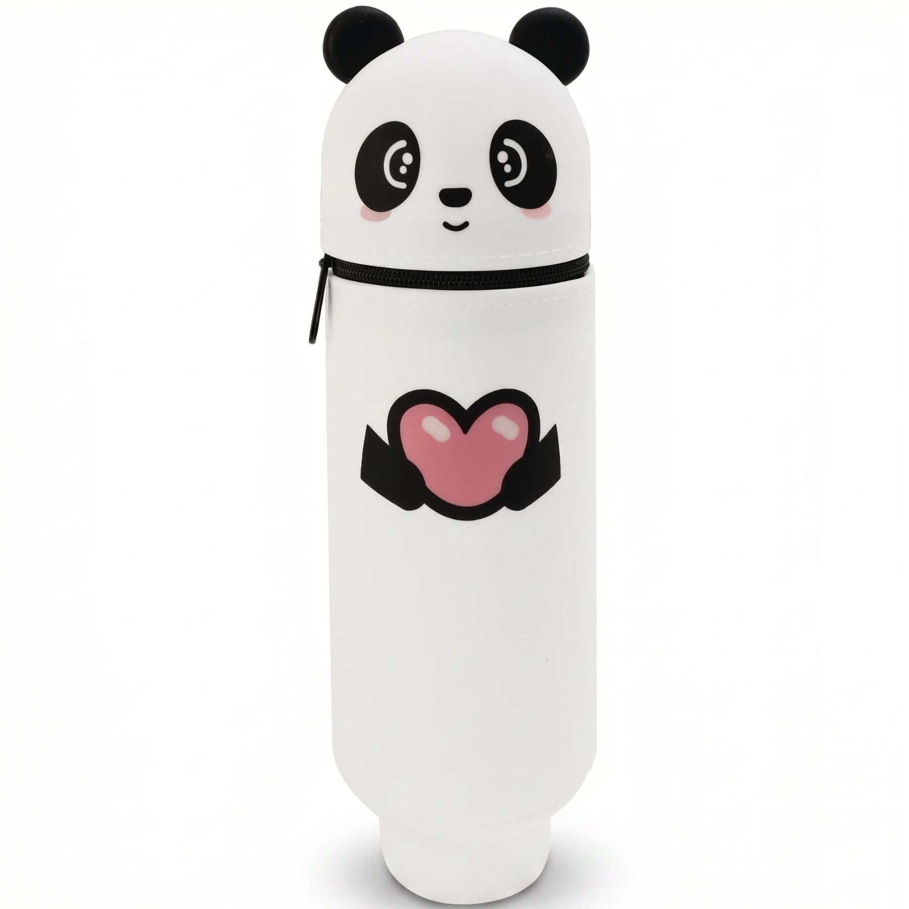 Trousse scolaire silicone panda | Motif cœur | Format tube rigide | Facile à transporter et à nettoyer