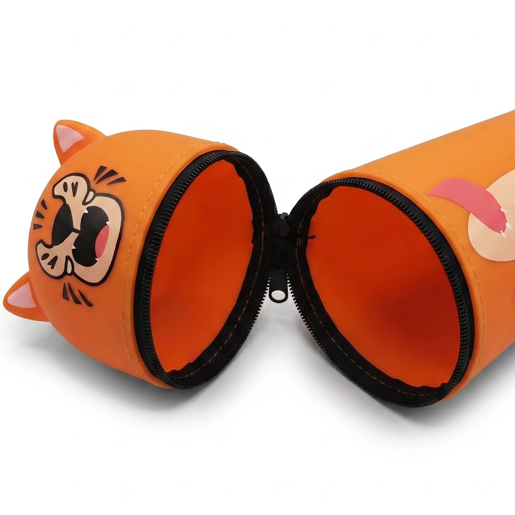 Trousse scolaire tigre en silicone | Motif cartoon gueule ouverte | Format tube rigide | Résistante et facile à nettoyer