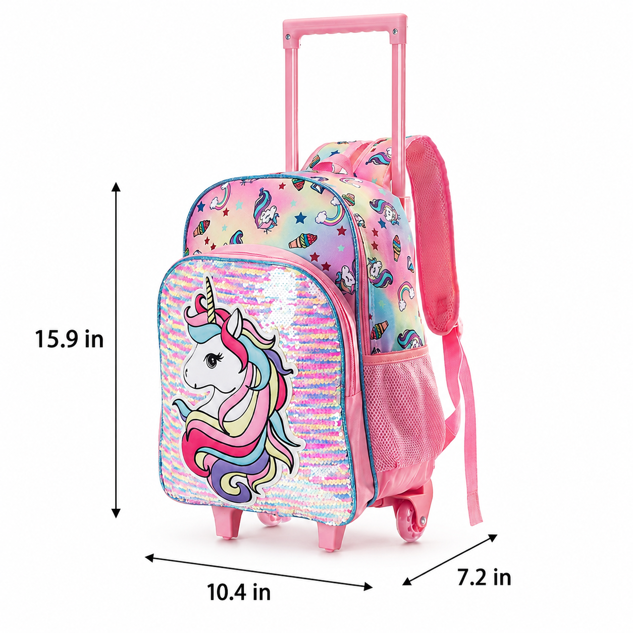 Glitter Unicorn Rolling School Backpack | 3-Piece Set | Durable Oxford Fabric