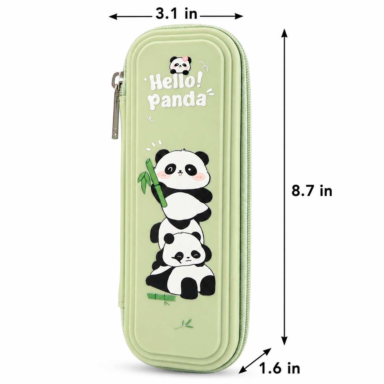 Green Panda Pencil Case | Cartoon Design | Zipped Compartment | Durable & Practical