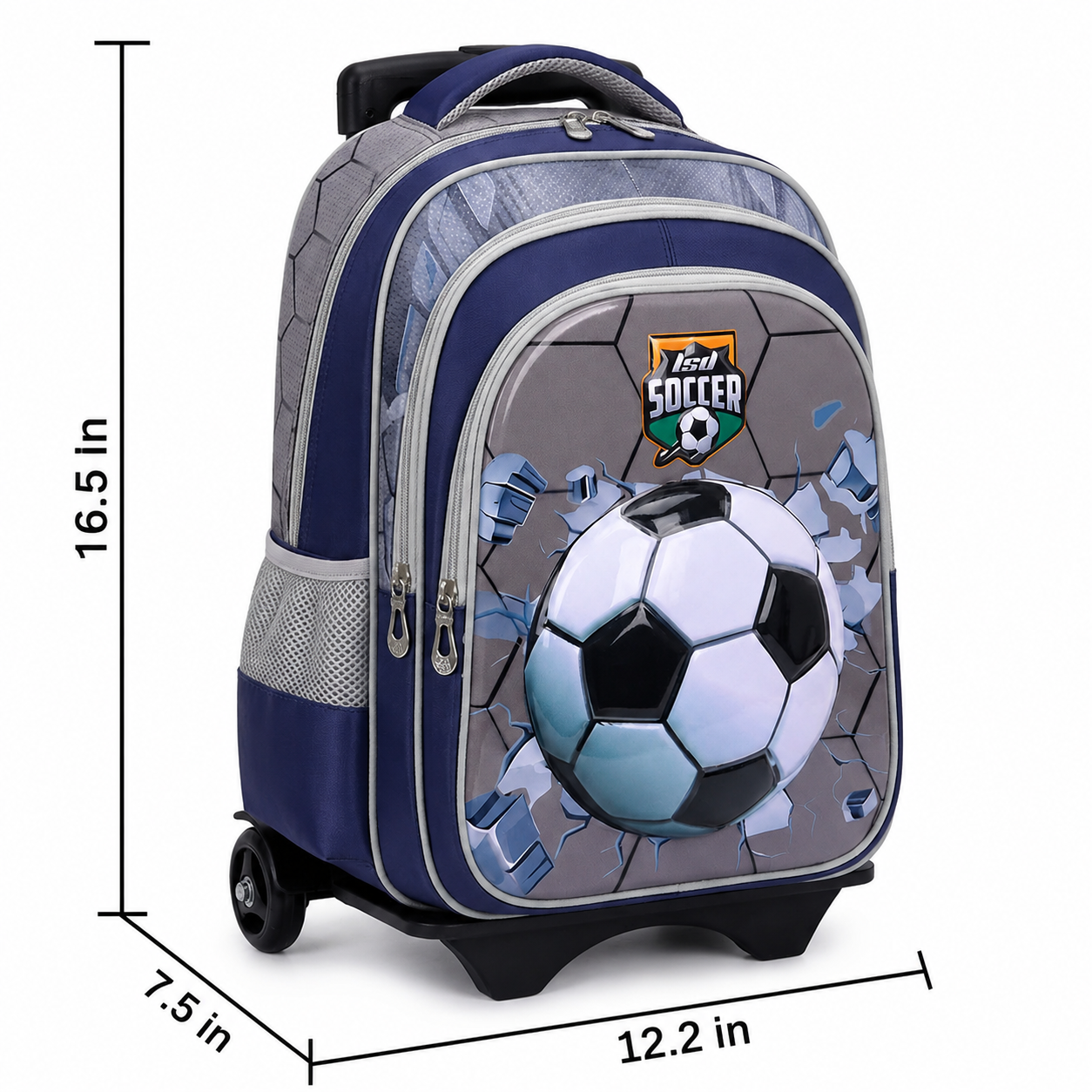 Football Rolling School Bag | 3-Piece Set (Backpack, Lunch Bag & Pencil Case) | Durable Oxford Fabric