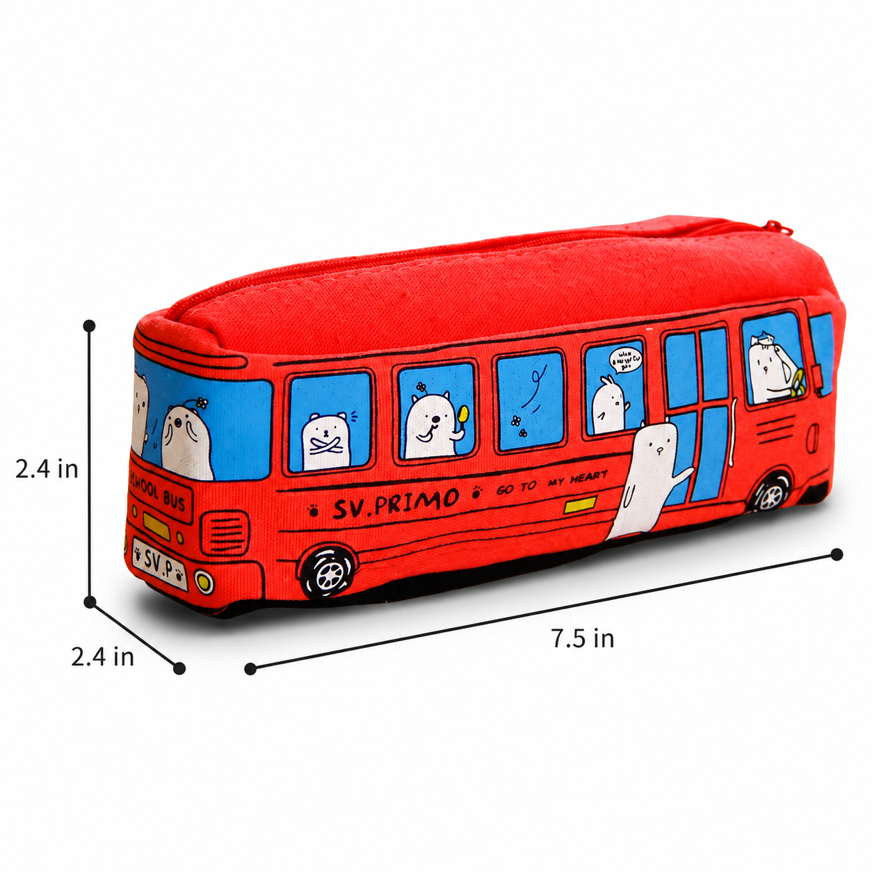 Nursery School Bus Pencil Case | Large Capacity | Zip Closure | Perfect for School