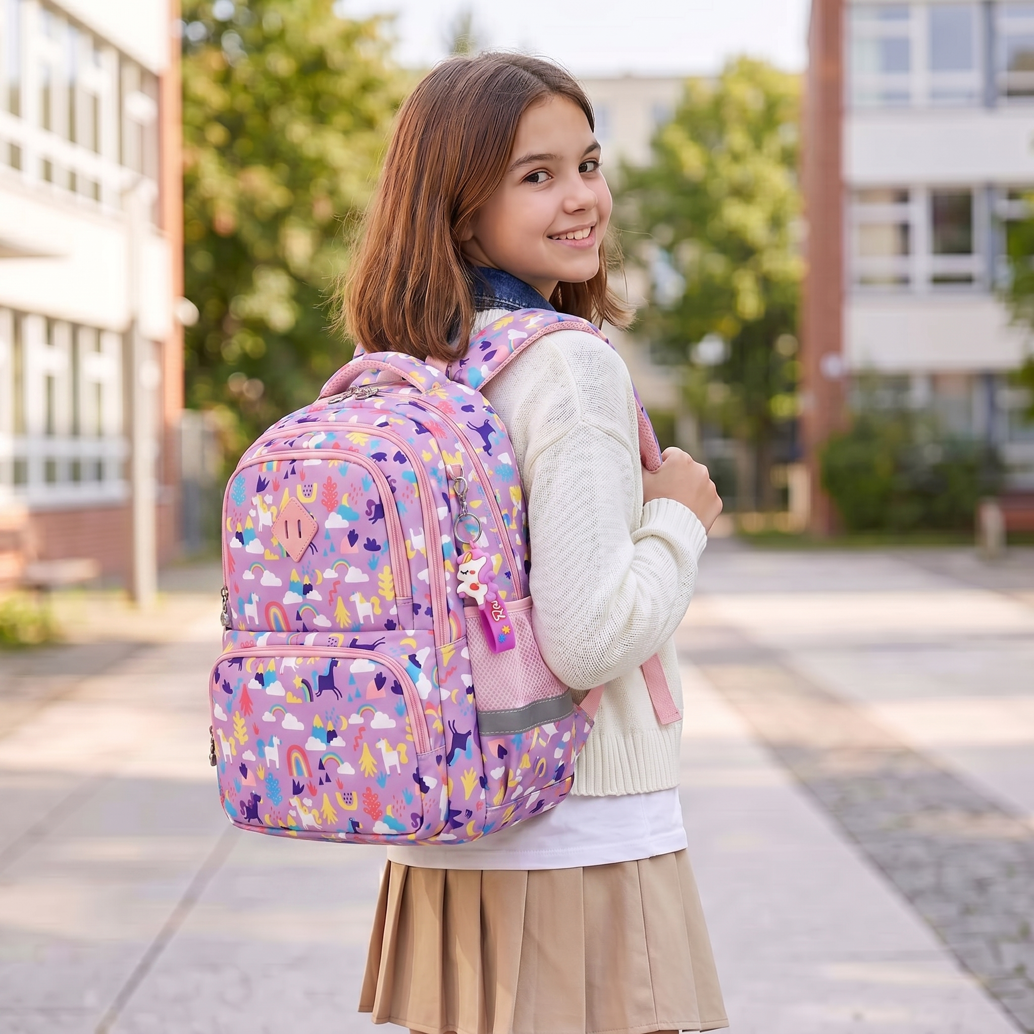Sac à dos motif Arc-en-ciel et Licorne | Grande capacité | Oxford résistant | Multi-rangements pratiques