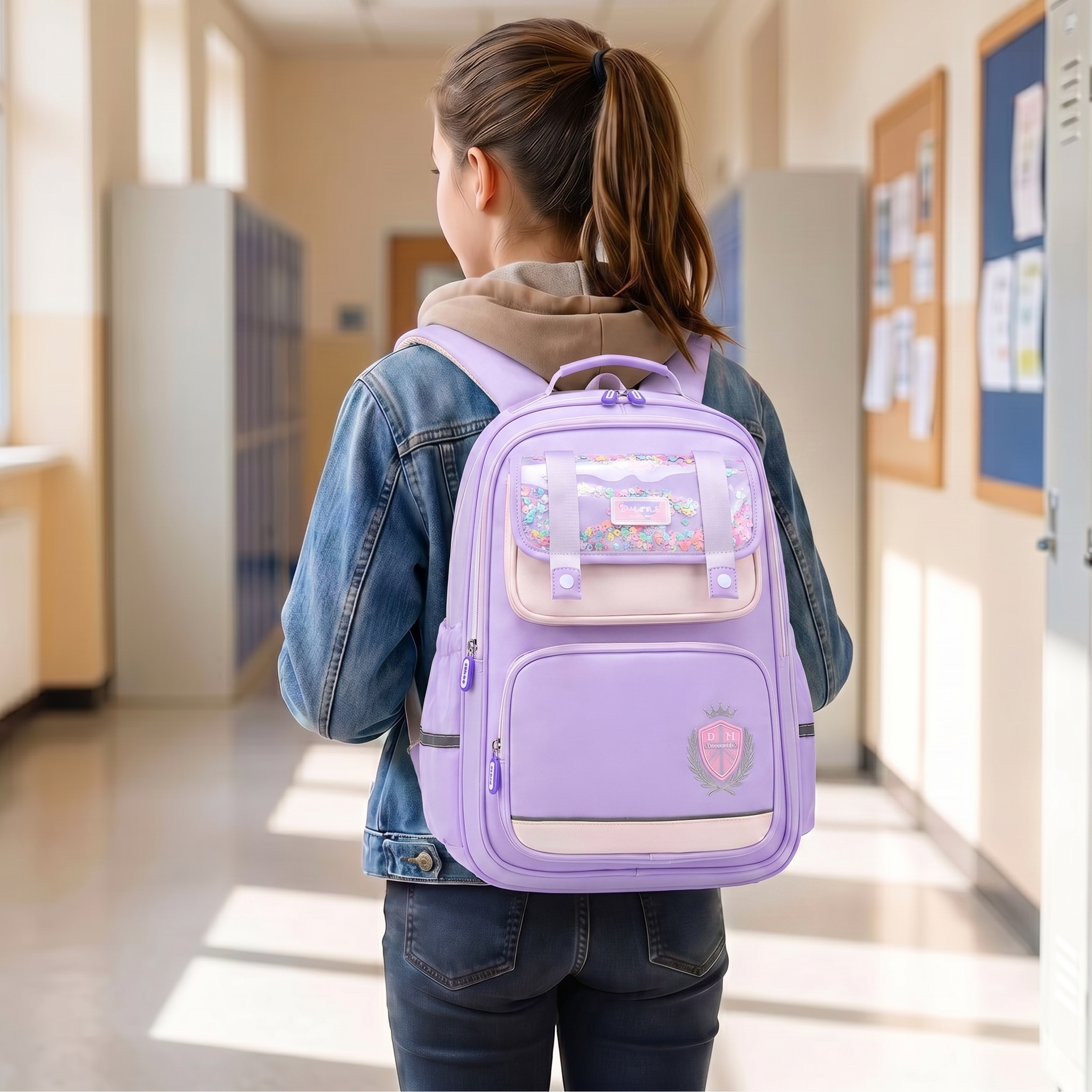 Sac à dos scolaire violet pour fille | Grande capacité | Tissu Oxford imperméable | Port confortable