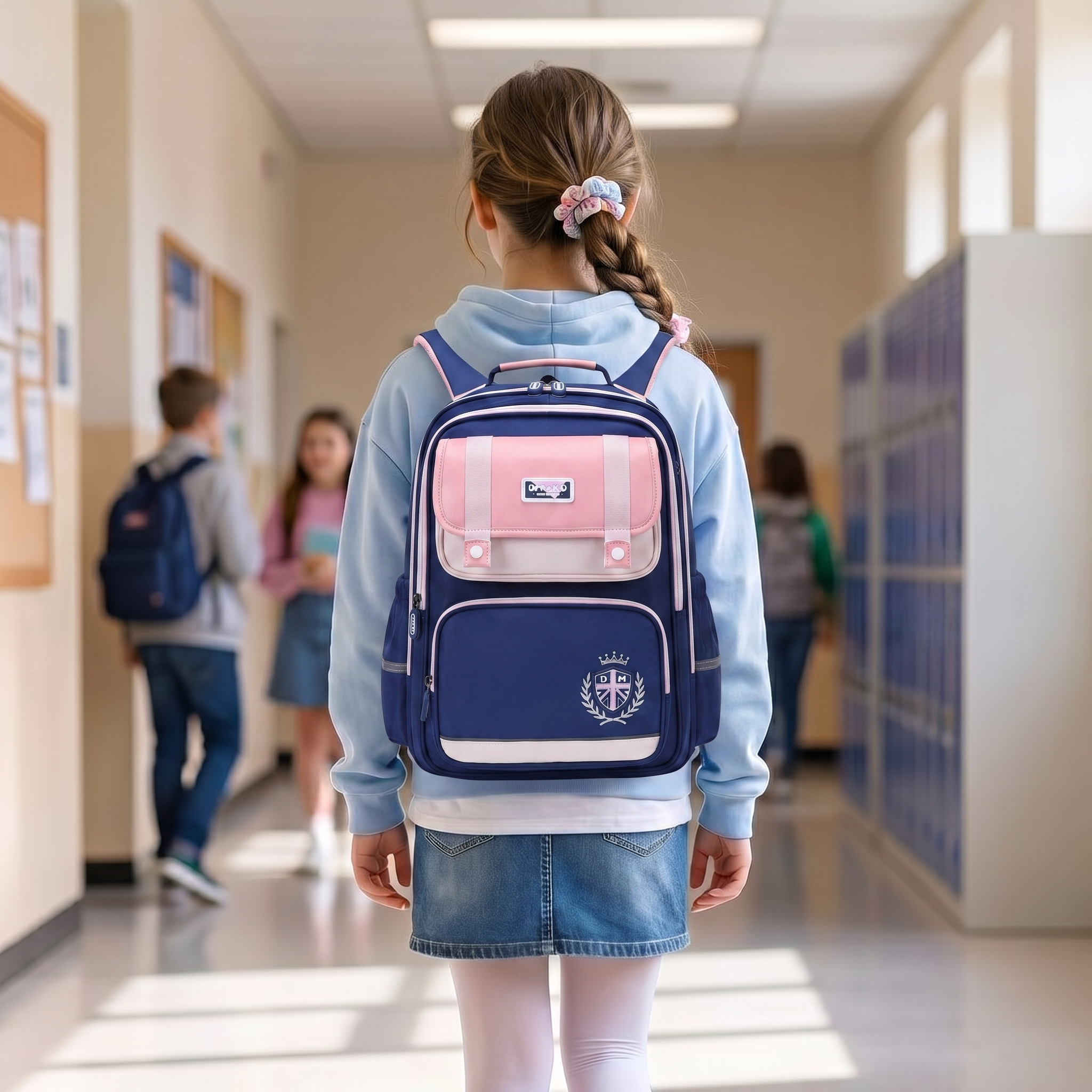 Sac à dos scolaire bleu et rose pastel | Grande capacité | Tissu Oxford imperméable | Port confortable