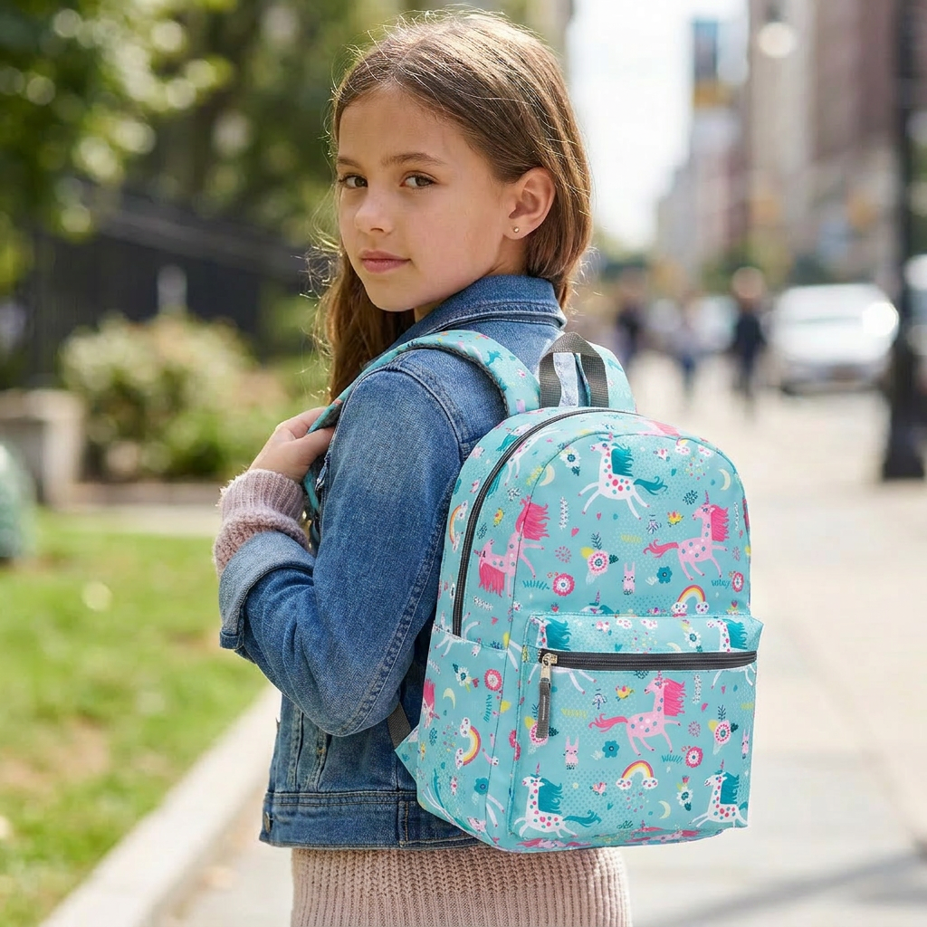 Cartable licorne turquoise | Kit 3 pièces (cartable + sac repas + trousse) | Tissu Oxford résistant
