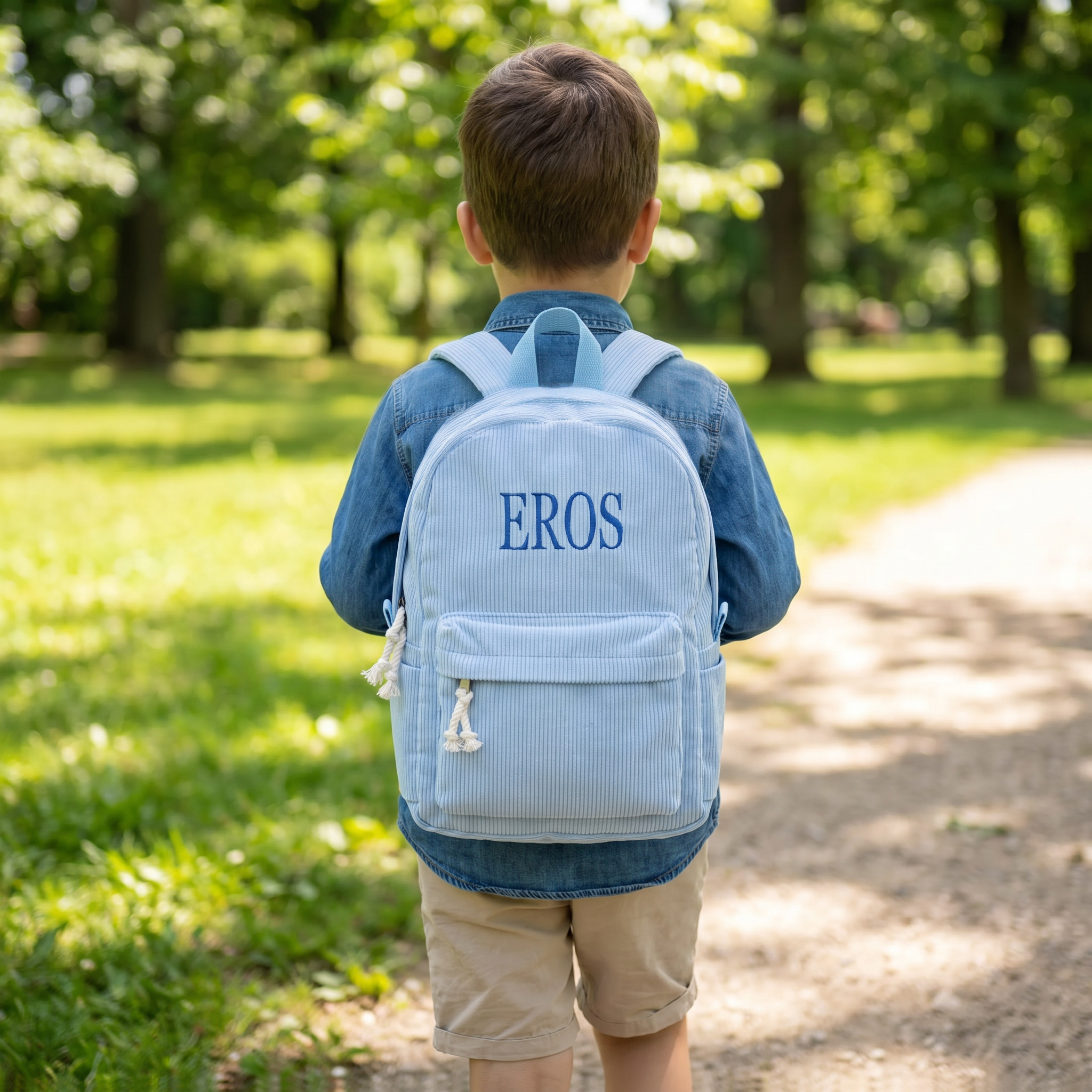 Sac à dos en velours côtelé | Brodé prénom personnalisé | Unisexe | Cartable école